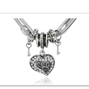 Silver plated zinc alloy love heart charm necklace
